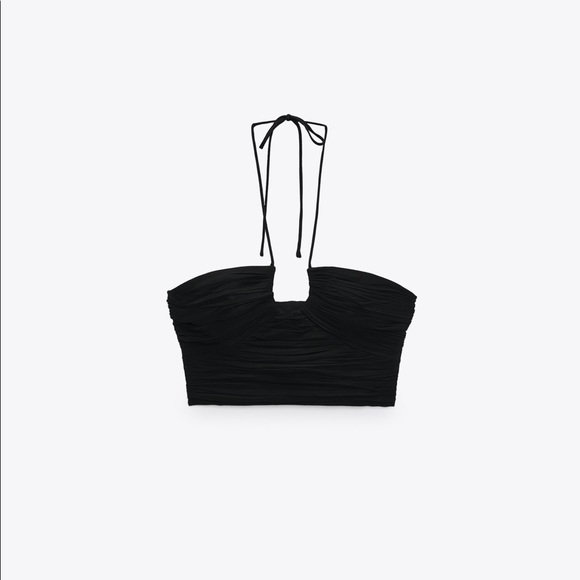 NWT Zara Black Satin Effect Draped Halter Top - Picture 3 of 9